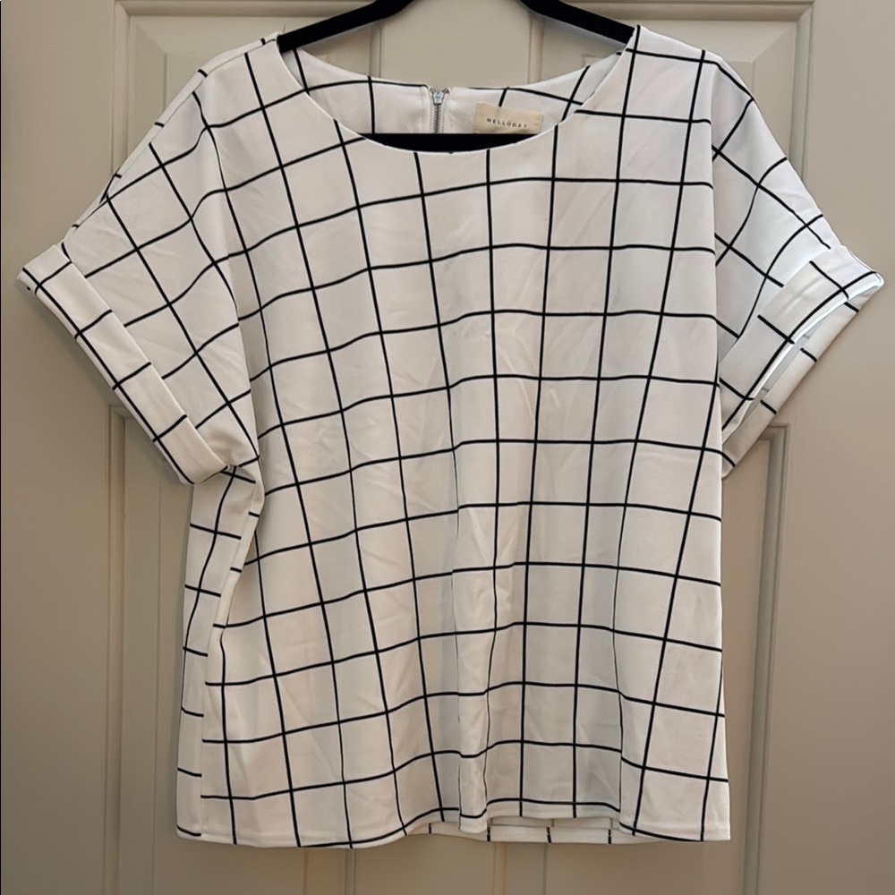 MELLODAY White and Black Cuffed Sleeve Boxy Blouse